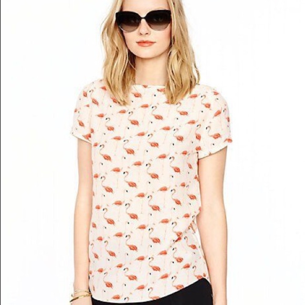Kate Spade Flamingo Print Blouse - Pink and White